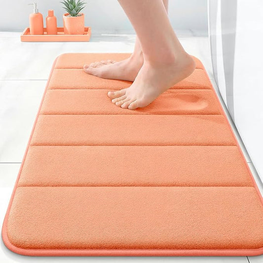 OLANLY Memory Foam Bath Mat 24x16, Super Soft Absorbent Bathroom Rugs, Quick Dry, Machine Washable Shower Floor Rugs, Bathmat Carpet, Bathroom Home Decor Accessories, Peach