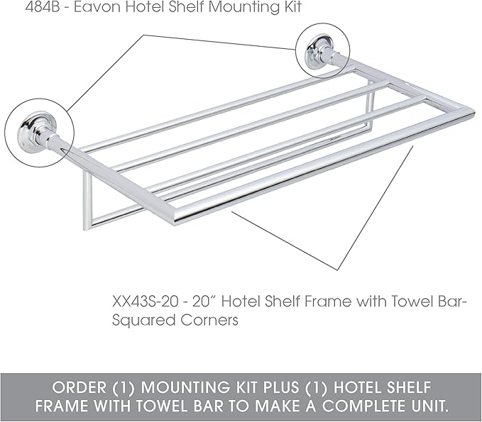 Ginger XX43S-20/PC Hotel Shelf, 20" Frame, Squared Corners w/Towel Bar, Polished Chrome