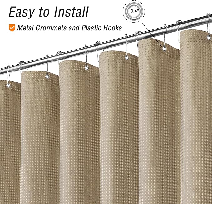 Gibelle Long Shower Curtain 72 x 78, Tall Waffle Weave Textured Fabric Shower Curtain for Bathroom, Water Repellent, Machine Washable, Beige