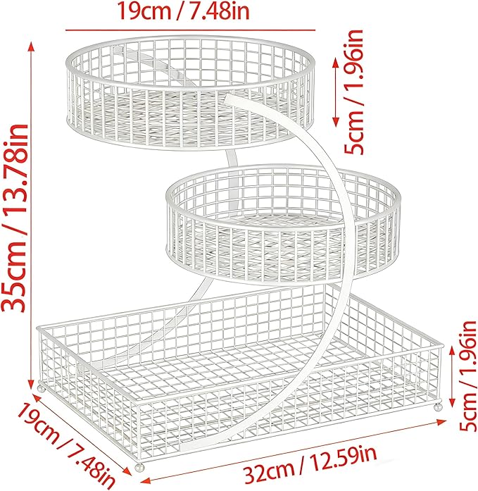 Makeup Organizer Countertop for Vanity, 3 Tier Metal Bathroom Countertop Organizers Skincare Storage Holder Perfume Cosmetic Display, Multi-Use Storage Rack for Bedroom & Kitchen (White(Round))