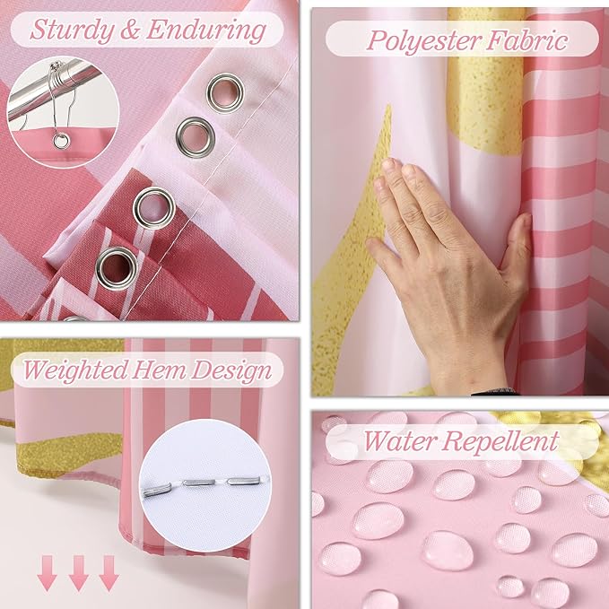 Bathroom Accessories Set - 27PC Bathroom Sets with Shower Curtain and Rugs, Pink Bathroom Set, Pink Bathroom Accessory Set with Trash Can, Toilet Brush & 3 PC Soap Dispensers