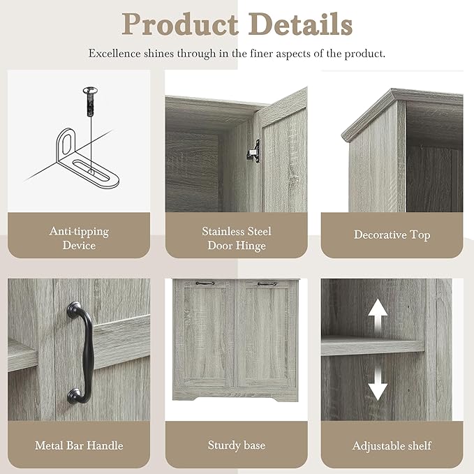 Virubi Tall Laundry Hamper Cabinet with 2 Tilt Out Hamper, Modern Wood Bathroom Laundry Storage Cabinet with Adjustable Shelves, Freestanding,Oak