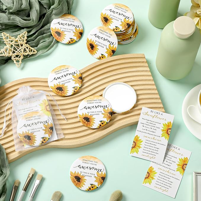 50 Set Mother's Day Inspirational Compact Mirror Religious Bulk Gift for Women Christian Mini Makeup Pocket Mirror Administrative Professional Gift with Card for Volunteer Employee Teacher (Sunflower)
