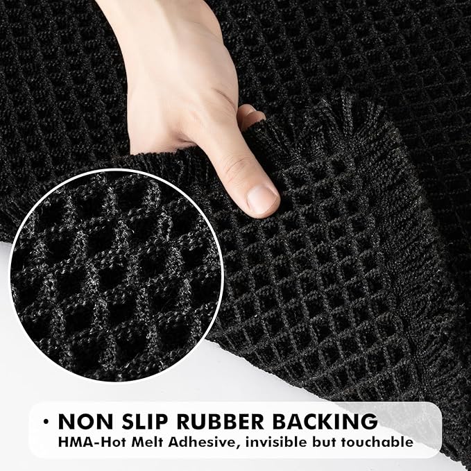 MIULEE Set of 2 Waffle Bathroom Rugs, Boho Bath Rugs Non Slip Washable, Super Absorbent Bath Mats, Ultra Soft Rubber Backed Shower Mats for Bathroom Floor, Tub and Shower, Black, 18x30 Inch