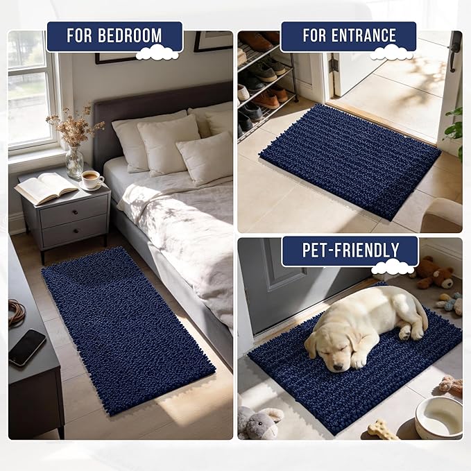 Yimobra Bathroom Runner Rug 70x24 Inch - Extra Long Non Slip Chenille Bath Mat, Soft & Absorbent, Machine Washable Shaggy Hallway Carpet for Vanity Tub Shower, Navy Blue Home Decor Accessories