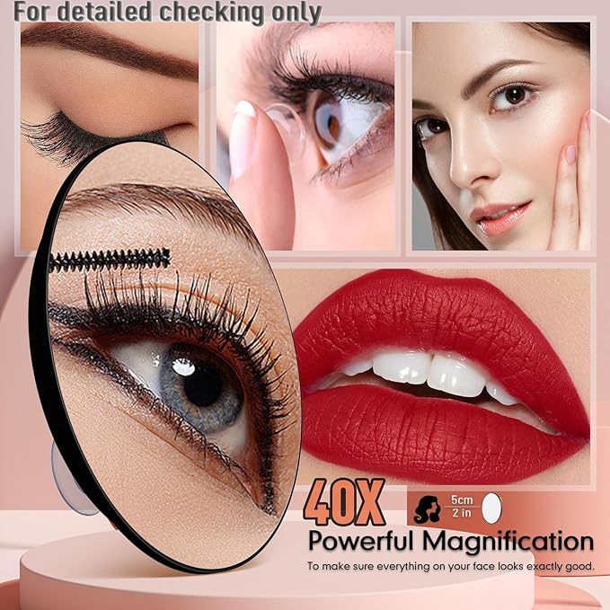 Large 6" 40x Strong Powerful Magnifying Mirror with Tweezers, Travel Magnified Mirrors 40X with Suction Cups, High Magnification Round Magnification Make up Mirror Nearly 50x