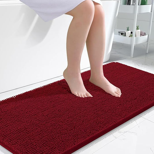 OLANLY Bathroom Rugs 45x27, Extra Soft Absorbent Chenille Bath Rugs, Rubber Backing Quick Dry, Machine Washable Bath Mats for Bathroom Floor, Tub and Shower, Home Decor Accessories, Red