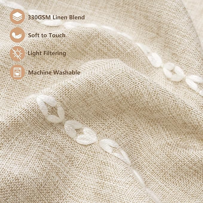 Boho Farmhouse Linen Valance Curtain, 52x18 inch Soft Light Filtering & Privacy Window Valance with Tassels for Living Room Kitchen Bathroom, Rod Pocket, Beige Cream