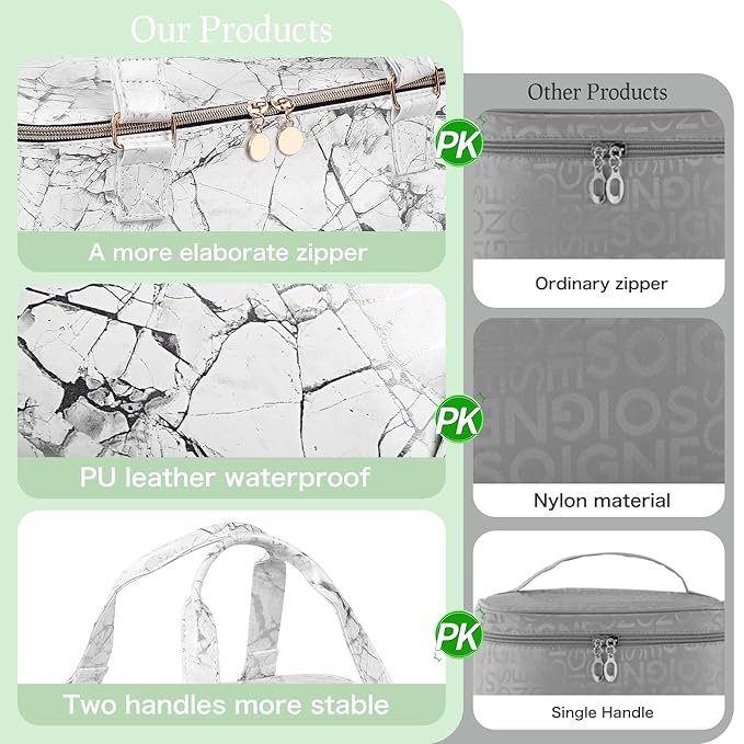 FCQQYWZ Nail Polish Organizer Hold 40+ Bottles Nail Polish & Nail Lamp, Nail Polish Storage Case Double-Layer Nail Polish Bag Nail Polish Holder with Sturdy Handle (WHITE)