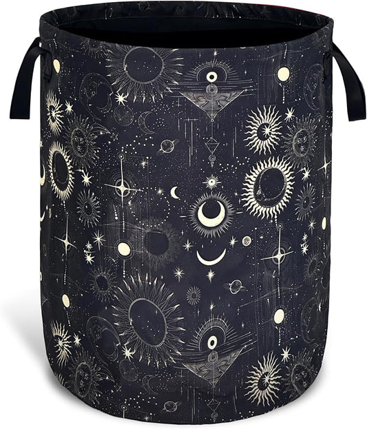 Gothic Sun Moon Stars Laundry Basket Foldable Oxford Cloth With Handle Portable Colorful Storage Basket Organizer Suitable For Laundry Room/Bedroom/Living Room/Children'S Room (18.9 X 16.5 Inch)