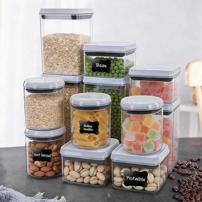12 Pcs Pop Containers Set, Airtight Food Storage with Lids, Push Button BPA-Free Bulk Set for Large Family & RV, 0.65QT/0.7QT/1.8QT/2.4QT for Cereal, Flour, Sugar, Commercial Kitchen Storage