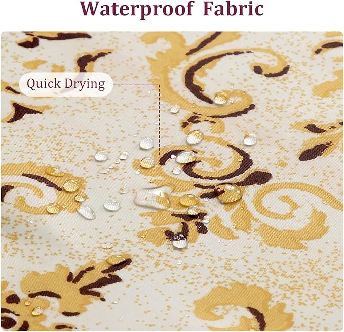 Fabric Shower Curtain， Burgundy Wine with Gold Yellow Boho Paisley Damask Print, Waterproof Bathroom Decor, 72" W x 72" H