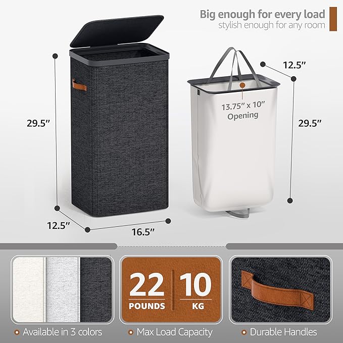 Sorbus Laundry Hamper with Lid - Collapsible Fabric Laundry Basket with Handles and Removable Laundry Bag – 26.5 Gallon (100 L) Dirty Clothes Hamper for Bedroom, bathroom and dorm - 2 Pack (Black)