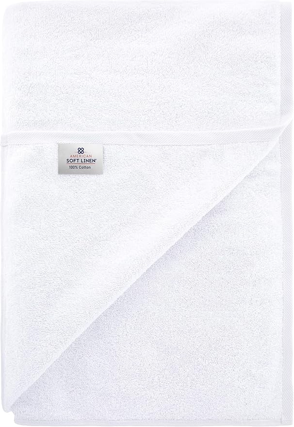 American Soft Linen 100% Cotton 600 GSM Turkish 40x80 Oversized Bath Towel Sheet, Extra Large Adult Towels for Bathroom, White Bath Sheet
