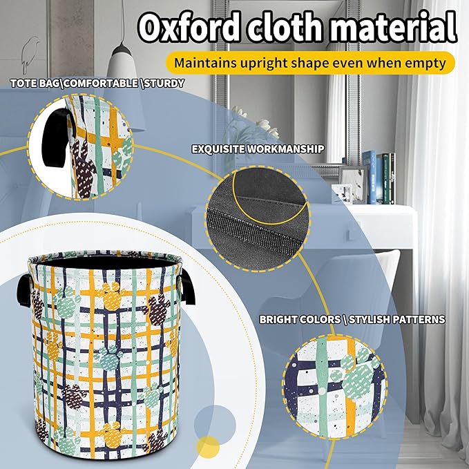 NUTAINLA Paw Prints Laundry Basket Cat Dog Pet Paw Foldable Oxford Cloth Funny Tote Bag Laundry Hamper Clothes Storage Bucket Toy Organizer For Bathroom/Laundry Storage/Bedroom 18.9x16.5 Inch