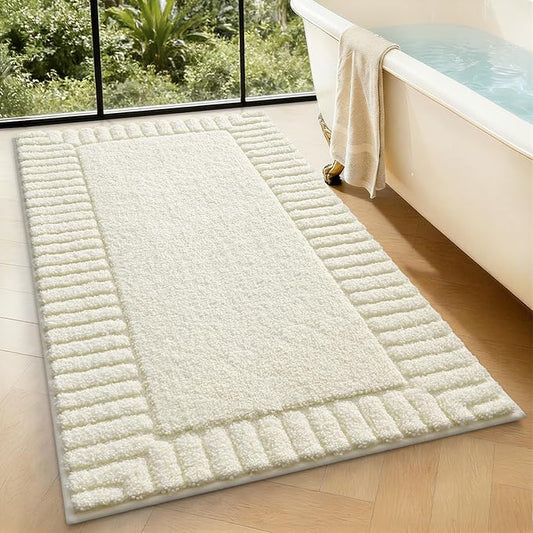 LUMI Bathroom Rugs Non Slip with Rubber Backing, Extra Soft Plush Microfiber Bath Rug Absorbent, Machine Washable Bath Mat Quick Dry for Tub, Shower, Ivory White, 24"x43"