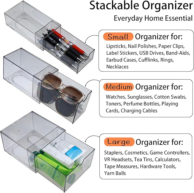 10 Pack Acrylic Storage Drawers Plastic Drawers Storage Clear Stackable Display Bins for Fridge Organizers Small Plastic Drawer for Makeup Organizers Cosmetic Display Case