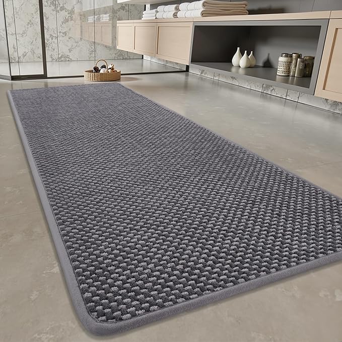 PADOOR-Bath Mat Runner-Super Absorbent Chenille Bathroom Mats-Rubber Backed Bath Mats for Bathroom Non Slip, Easy Clean Bathroom Runner Rugs Front of Bathtub,Shower Room,Sink-17×59