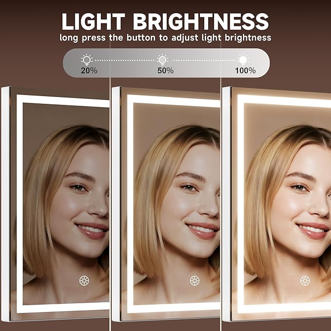 MINISO LED Makeup Mirror with Bluetooth Speaker, 10.6" x 13.8" Lighted Vanity Mirror, Light & Brightness Smart Sensor, Aluminum Alloy Metal White Frame, with 10X Magnifying Glass