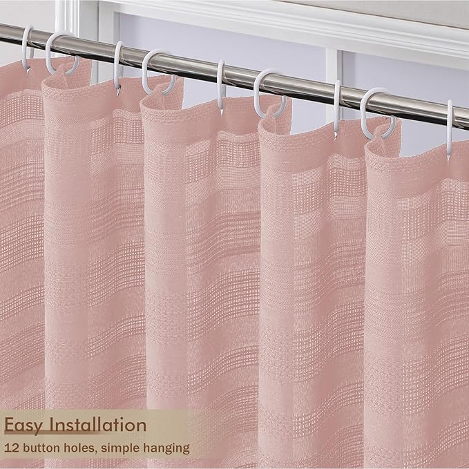 OVZME Small Stall Shower Curtain - Linen Textured Bathroom Curtain with Boho Tassel, Heavy Duty Farmhouse Bath Decor for RV Camper, Machine Washable, 36Wx72L Inches, Pink