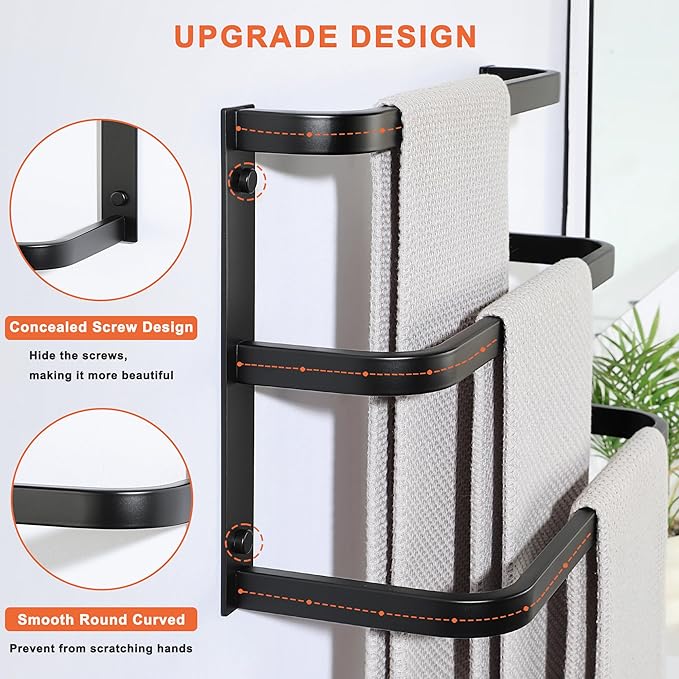 Towel Racks for Bathroom 16 Inch, SUS304 Stainless Steel Rustproof 3 Towel Bars Wall Mount, Heavy Duty Towel Holder for Bathroom Laundry Room Hotel Modern Home Decor