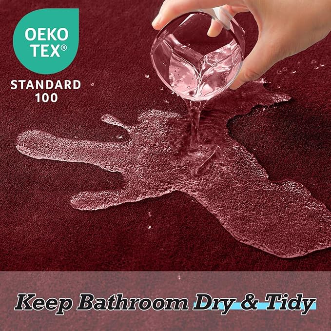 HUXMEYSON Bathroom Rugs Sets 2 Piece, Non-Slip & Quick Dry Bath Mat Set, Ultra Soft Velvet Bath Rugs for Bathroom, Toilet and Shower Floor, Red