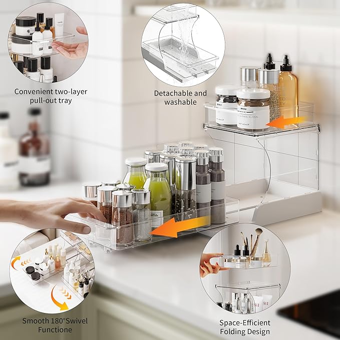 Attelite Makeup Organizer 2-Tier Makeup Storage Cosmetics Organizer with 180° Rotating Design Sturdy durable Versatile Perfume Vanity Organizer for Countertops, Bathrooms, Office Supplies 2PACK