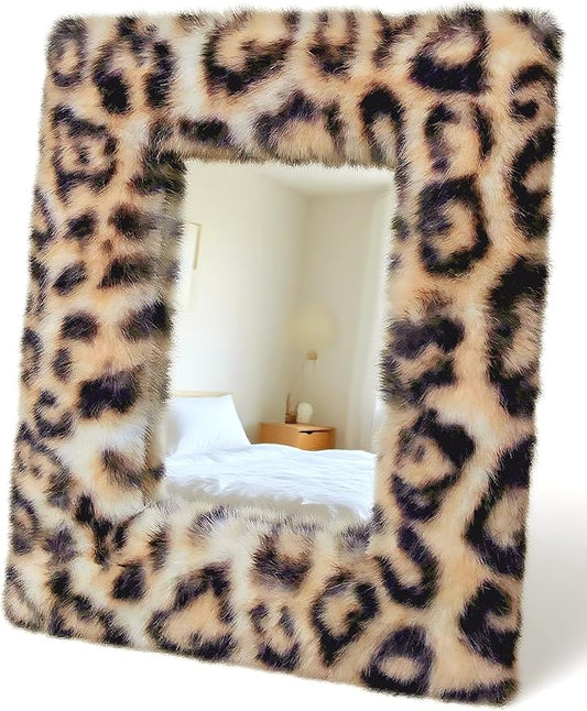 Small Cool Makeup Mirror for Desk and Wall, Gold Desk Wall Mirror, Y2K 2000S Leopard Cheetah Print Stockholm Dorm Room Home Decor for Bedroom Aesthetic