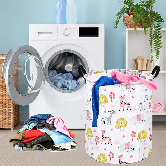 KUNRO Round Laundry Gift Basket Storage Hamper Clothes Storage Basket Organizer Bin with Handles for Nursery Room