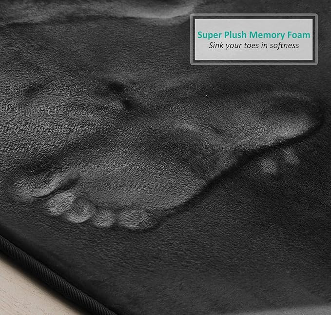 Clara Clark 2 Piece Bathroom Rugs Bath Mat Set, Velvet Memory Foam Bath Mats for Bathroom - Non-Slip, PVC Backing Bath Rugs, Washable - Dries Quickly, Black