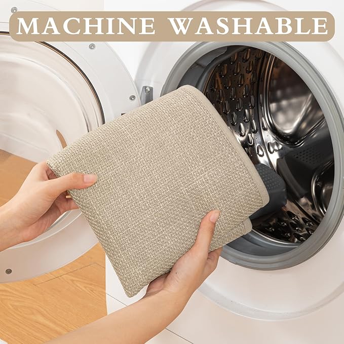YIHOUSE Beige Bathroom Rug Sets 2 Piece, Bathroom Mat Quick Dry, Thin Bath Rug Set,Absorbent Bath Mat for Bathroom Non Slip Washable for Toilet and Floor(17.5"x24"U+17"x24")