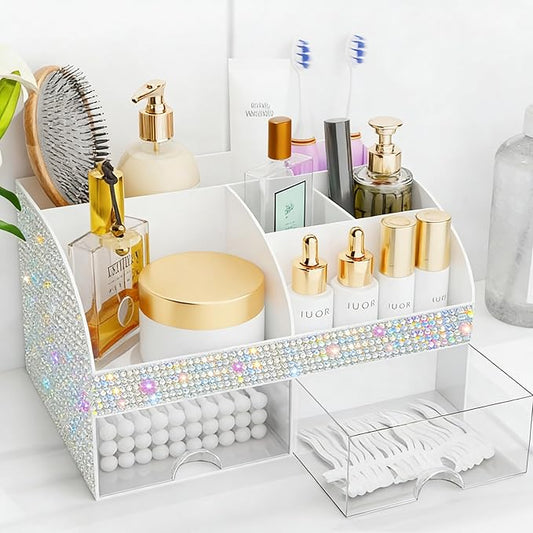 Makeup Organizer, Bathroom Organizer (Bling White)