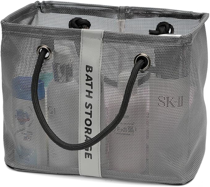 TOPASION Bath Storage Shower Caddy Organizer for Bathroom, College Dorm, Camp, Gym (Small Grey)