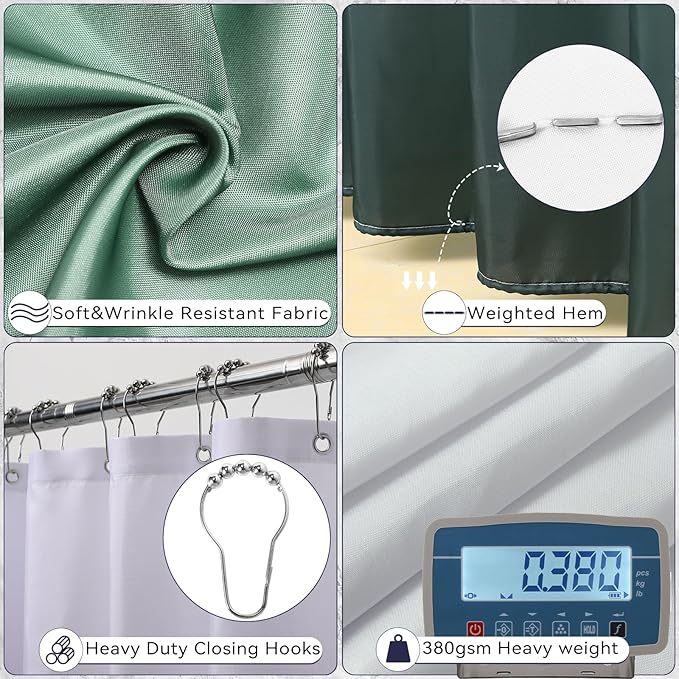 XLHOMO Dark Green Bathroom Accessories Set with Ombre Shower Curtain and Bathroom Rugs,Bathroom Sets with Trash Can,Toothbrush Holder and Cup,Soap Dispenser,Tray,Soap Dish,Toilet Brush,Qtip Holders