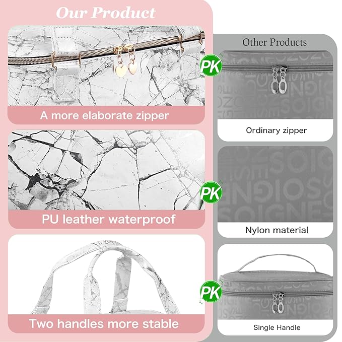 FCQQYWZ Nail Polish Organizer Case - Holds 30+ Bottles (15ml/0.5 fl.oz) and 1 Nail Lamp, Upgraded Double-layer Nail Polish Carrying Case Nail Polish Storage Bag with Handles (WHITE)