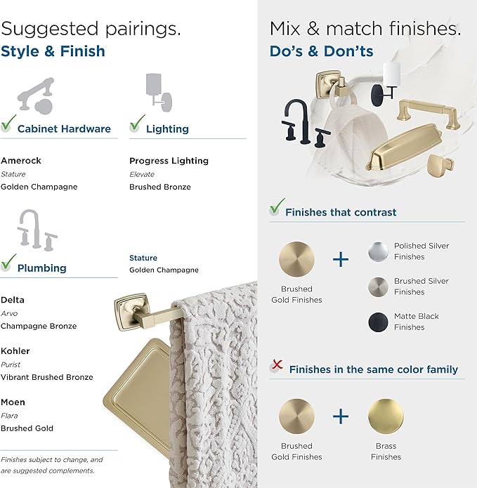 Amerock BH36092BBZ | Golden Champagne Towel Ring | 7-9/16 in (192 mm) Length Towel Holder | Stature |Hand Towel Holder for Bathroom Wall |Small Kitchen |Bath Accessories,Golden Champagne