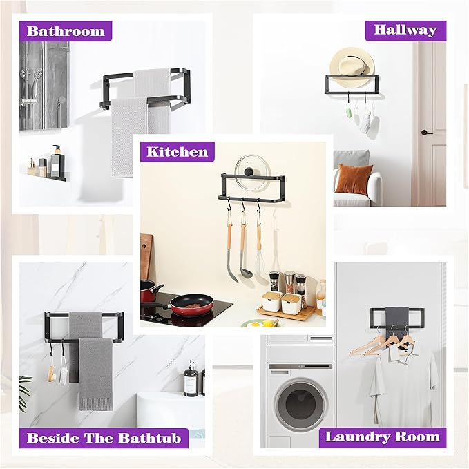 Alise Double Towel Bars for Bathroom,16'' Towel Holder Towel Racks for Bathroom Wall Mount,SUS304 Stainless Steel Double Towel Rail Towel Hanger for Walls,Matte Black