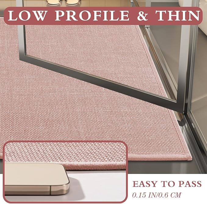 YIHOUSE Pink Bathroom Rugs Set, 4 Piece, Absorbent Non Slip, Quick Dry, Thin Bath Mat for Bathroom and Kitchen