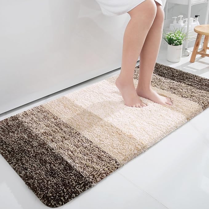 OLANLY Bathroom Rugs Mat 47x24, Extra Soft Absorbent Microfiber Bath Rugs, Rubber Backing, Quick Dry, Machine Washable Bath Mats for Bathroom Floor, Tub and Shower, Home Decor Accessories, Light Brown