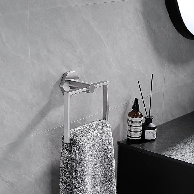GERZWY Modern Towel Holder SUS 304 Stainless Steel Towel Hanger Towel Ring for Bathroom Wall Mount, Brushed Finish