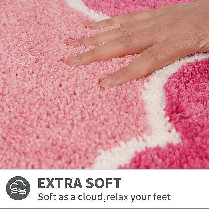 Cute Scalloped Rose Pink Bathroom Rugs Mat,Non Slip Absorbent Quick Dry Bath Mats for Shower Room,Microfiber Bath Mats for Bathroom Floor Washable Carpet for Shower Tub Sink Bedroom,17"x47"