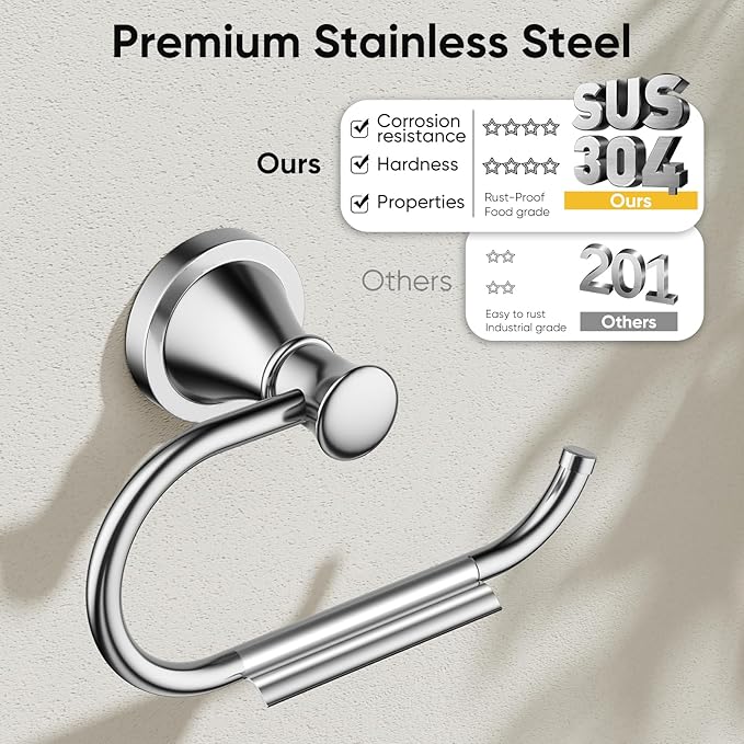BESy Polished Chrome Toilet Tissue Paper Holder Polished Chrome Bathroom Accessories Toilet roll Paper Hanger, Wall Mounted, Rustproof