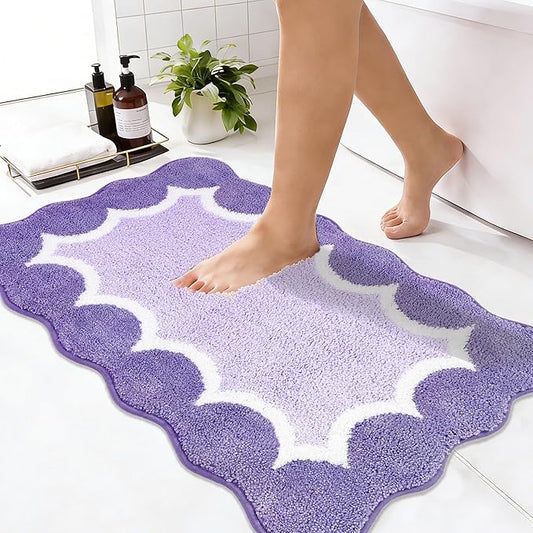Cute Scalloped Purple Bathroom Rugs Mat,Non Slip Absorbent Quick Dry Bath Mats for Shower Room,Microfiber Bath Mats for Bathroom Floor Washable Carpet for Shower Tub Sink Bedroom,20"x32"