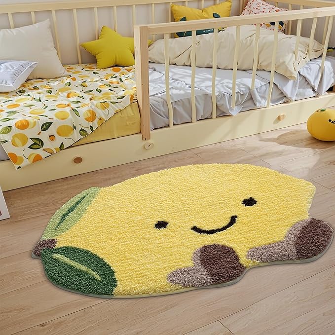 LUMI Cute Bathroom Rugs, Funny Fruit Rug, Soft Plush Fluffy Yellow Bath Mat, Absorbent, Non-Slip for Bathroom, Kitchen Sink, Bedroom, Kid's Bedroom, and Living Room, 20.5"x29", Lemmy
