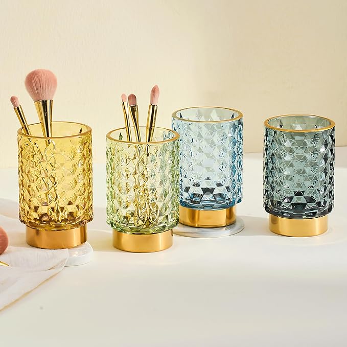 Makeup Brush Holder Organizer,Toothbrush Holders,Desk Pen Pencil Holder,Multifunctional Vintage Glass Brush Cup（A46-2-US）