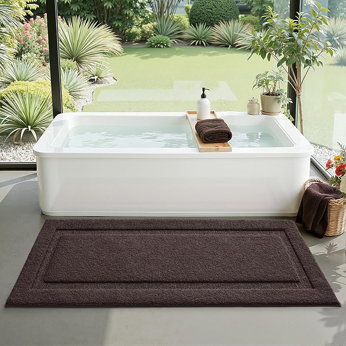 LUMI Extra Large Ultra Soft Bathroom Rugs Non Slip with Rubber Backing, Absorbent Washable Bath Mat Quick Dry, Upgraded Premium Microfiber Plush Carpet for Bathtub and Shower Floor, Brown, 24x60