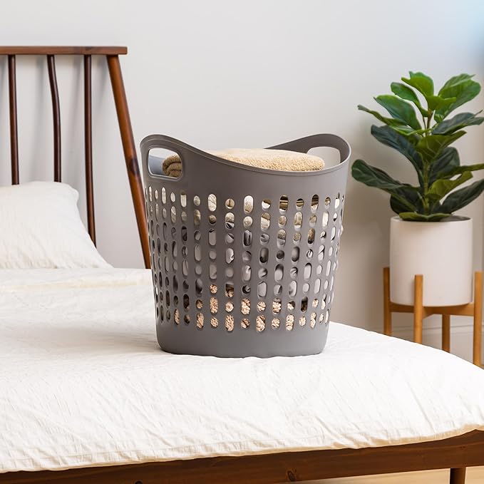 IRIS USA Plastic Laundry Basket Hamper, 3-Pack, 40L / 10 Gal Flexible Dirty Clothes Bag with Ventilation Holes, Bedroom Bathroom Apartment Dorm Laundry Room Blanket Pillow Trinkets Organization, Gray