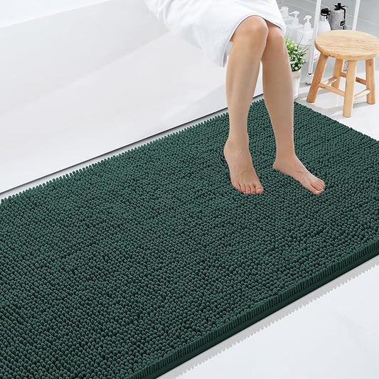 Smiry Luxury Chenille Bathroom Rugs 59x35, Extra Soft and Absorbent Shaggy Bath Mat, Machine Washable, Non-Slip Plush Carpet Runner for Tub, Shower, and Floor, Home Decor Accessories, Green