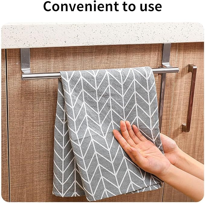 2 Pack Over The Door Towel Rack, Towel Rack for Cabinet, Over Cabinet Towel Holder, Stainless Steel Dual-Side Rack with EVA Pads, No-Tool Mount for Doors ≤0.83" Thick (9.4"/14.2", Brushed Nickel)