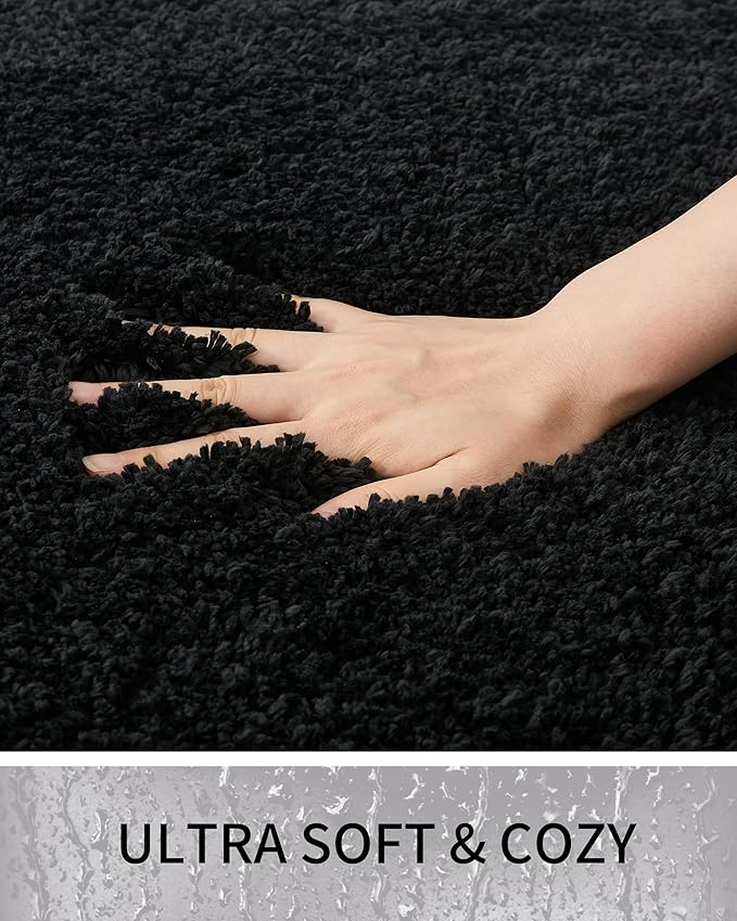 Bathroom Rugs Non Slip Washable, Ultra Thick Soft Microfiber Absorbent Bath Mats, High Density Foam Latex Non Slip Backing Bath Rugs, Fluffy Floor Carpet for Tub&Shower 24x17, Black